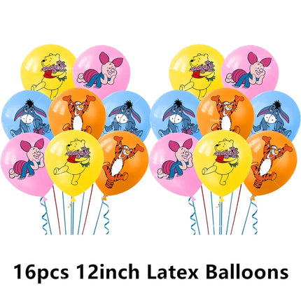 Winnie The Pooh Balloons Happy Birthday Banner Decoration Yellow Bear Party Supplies Backdrop Cake Topper Disposable Tableware