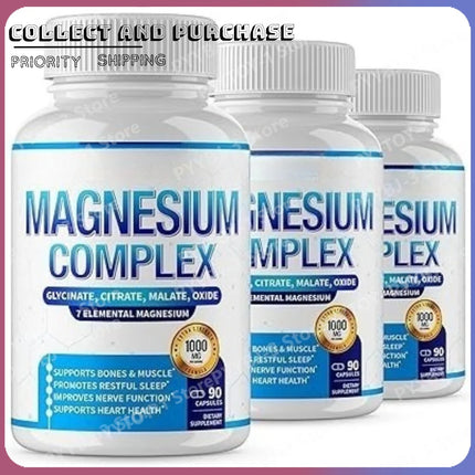 90 Pieces Magnesium Complex Capsule Contain 7 Ingredient – Glycinate Citrate and  Malate Etc 1000mg Health Nutrition Support