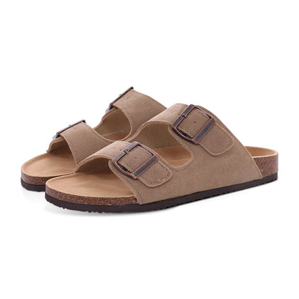 Evshine New Women's Cork Footbed Sandals Double Adjustable Buckle Slide Sandals Slip On Walking Summer Shoes Cork Clogs Slippers