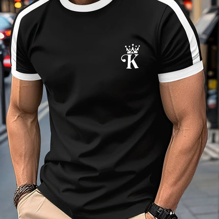 T Shirt for Man Men's Black and Golden Casual T-shirt Printed with "King" Crown + Arm Pattern Clothing Light Luxury Personality
