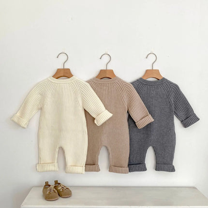 Korean Baby Onesie Autumn Winter Baby Boys Girls Knitted Climbing Clothes Solid Color Thicken Infant Kids Bodysuits