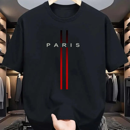 Men's new polyester fabric comfortable and breathable round neck T-shirt Paris letter printed pattern outdoor casual top
