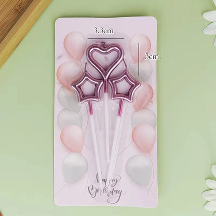 6/12ps Cakelove  Colorful Birthday Candles With Stand Star Heart Cake Candle Baby Children Birthday Party Supplies Wedding Decor