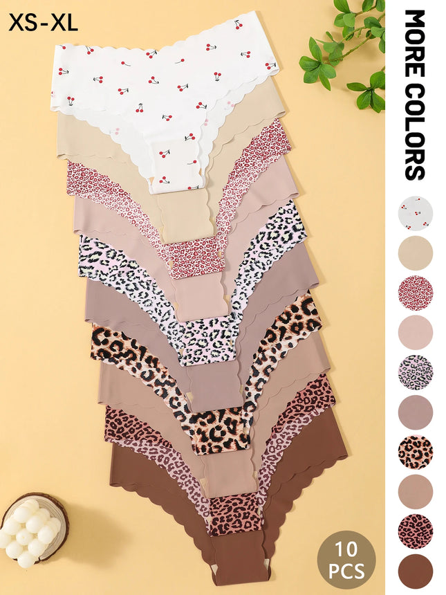 10pcs Women Seamless Wavy Edge Breathable Comfortable Soft Fabric Sexy Triangle Panties