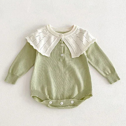 New Infant Baby Girls Knitted Jumpsuit Autumn Winter Children Knitted Clothes Long Sleeve Sweet Flower Rompers