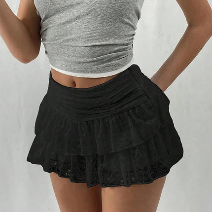 Cute Ruffle Bloomer Skirts Women's Summer Lace Floral Skirt High Rise Tiered Ruffled Flowy Short Mini A Line Skirt