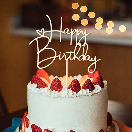 NUBECOM Happy Birthday Cake Topper Birthday Cake Decoration With Lettering & Heart Accents Happy Cake Toppers for Birthdays