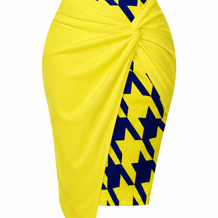 Women Wear to Work Pencil Skirts for Women Elastic High Waist Wrap Twist Front Knee Length Bodycon Skirt
