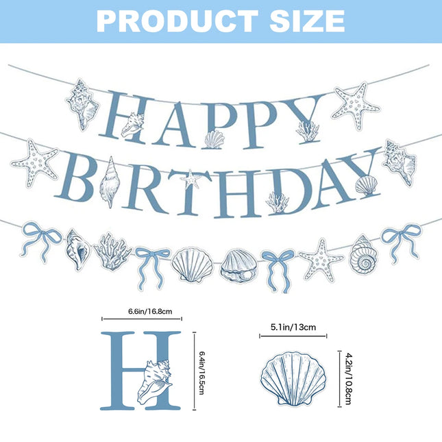 Blue Bow Starfish Seashell Happy Birthday Banner Garland Ocean Beach Under The Sea Theme Birthday Mermaid Party Decoration Favor
