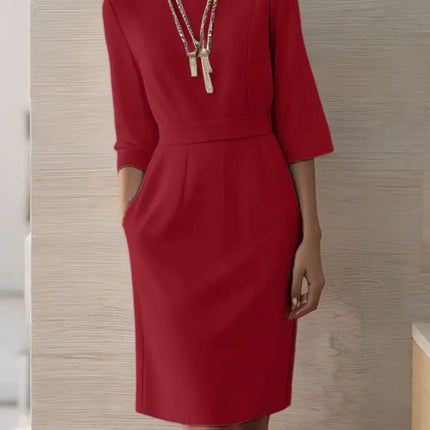 ZANZEA Fashion Solid Party Dresses Women 3/4 Sleeve Elegant Robe 2025 Casual O-Neck Collect Waist Knee-Length Office OL Vestidos