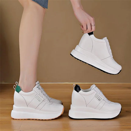 Spring Autumn 9cm Platform Wedge Sneakers New Women Sports Shoes Genuine Leather Footwear Black Fashion Sneakers Summer Shoes