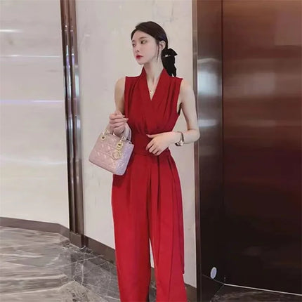 Celebrity Temperament Jumpsuit for Women With  Sense Lluxury 2024 summer New  Fashion Waistband Loose Fitting Jumpsuit SetS