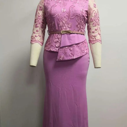 4XL 5XL Plus Size 2025 Christmas Dresses Women O Neck 3/4 Sleeve Long Maxi Dress Fashion Lace Patchwork Night Party Dress