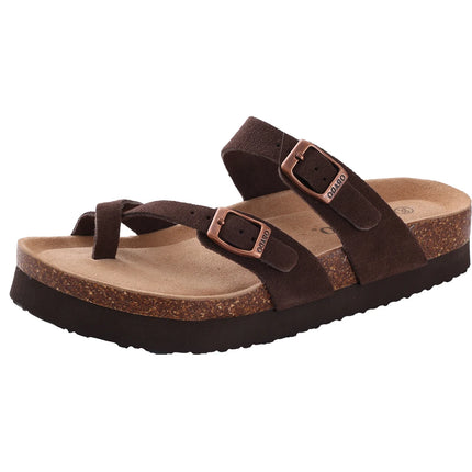 Evshine New Women's Cork Footbed Sandals Double Adjustable Buckle Slide Sandals Slip On Walking Summer Shoes Cork Clogs Slippers