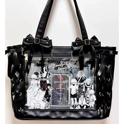 New Japanese Cute Sweet Ribbon Ita Bag Lolita Girls Transparent Handbags Fashion Large Capacity Tote Bag Aesthetic Shoulder Bags