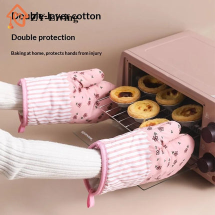 1Pcs Thickened Plaid Microwave Oven Gloves Heat Resistant Anti-scald Insulation Gloves Kitchen Baking Tools