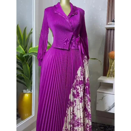 EGRM 2025 Spring New Pleated A-line Dress elegant Suit Collar Mid To Long Style Waist Cinching Slimming Women Folds Skirt 6G5972