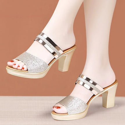 Trendy Fashion Women's Slippers 7 cm High Heel PVC Fish Mouth Ladies Shoes Non-slip Casual Platform Slides Birthday Gifts
