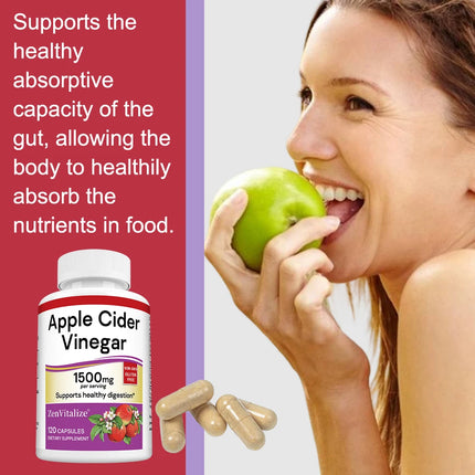 Apple Cider Vinegar Capsules, 1500mg, 120 Capsules, Non-GMO, Gluten Free Supplement, Support Digestive Health