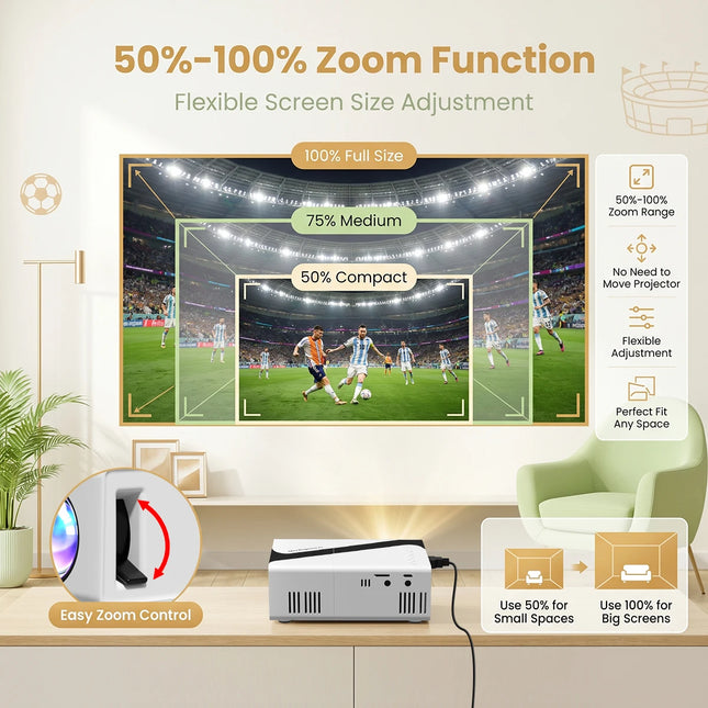 Portable Projector 4K Decoding 720P Native Supports Mobile Phone Projection, Suitable for IOS/TV Stick/USB/Laptop Other Devices