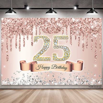 Rose Golden Happy 18th Birthday Party Backdrop Glitter Diamond Birthday Background Girl Sweet Birthday Party banner photography