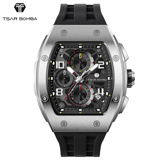 TSAR BOMBA Men's Luxury Quartz Watch, Sapphire Crystal, Chronograph, 5ATM Water Resistant, Rose Gold Business Fashion Wristwatch