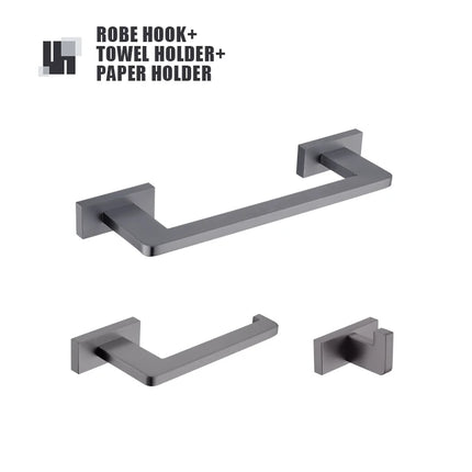 Gunmetal Stainless Steel Bathroom Hardware Towel Rack Toilet Paper Holder,Toilet Brush,Robe Hook Towel Bar Holder Grey Stainless