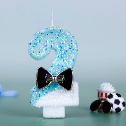 Black Bow Tie Digital Number Birthday Candles Little Boy Theme Dual-Color Design Party Cake Topper Decoration
