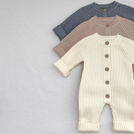 Korean Baby Onesie Autumn Winter Baby Boys Girls Knitted Climbing Clothes Solid Color Thicken Infant Kids Bodysuits