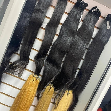 Private Label 100% Remy Virgin Human Extensions 12a Cuticle Aligned Raw Indian Natural Black Machine Double Super Double Drawn