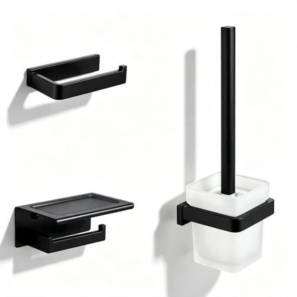 Matt Black 304Stainless Steel 2/4/6 Hook Toilet Brush Holder Toilet Paper Holder Towel Bar Rail Rack Hanger Hook Hardware Set