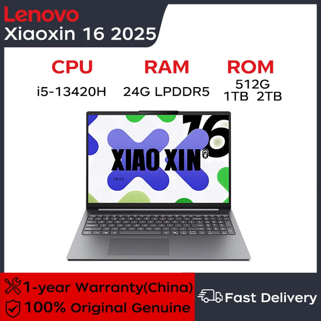 Lenovo Laptop XiaoXin 16 2025 16' Intel Core I5-13420H 24G LPDDR5 512GB/1TB/2TB PCIE4.0 SSD Notebook Computer PC
