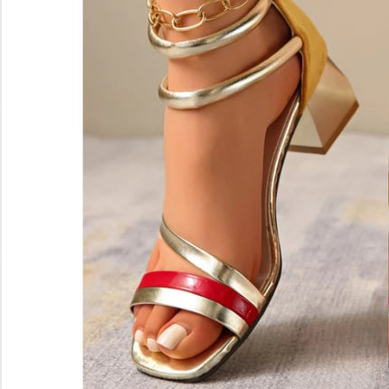 2026 New Summer Women's Pumps Elegant Strap Solid Color Square Toe High Heels Open Toe Fashion Sexy  Women's Shoes