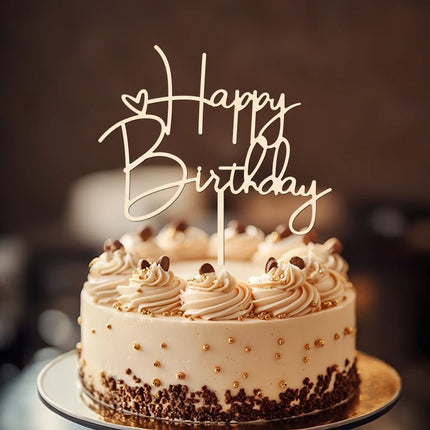 NUBECOM Happy Birthday Cake Topper Birthday Cake Decoration With Lettering & Heart Accents Happy Cake Toppers for Birthdays