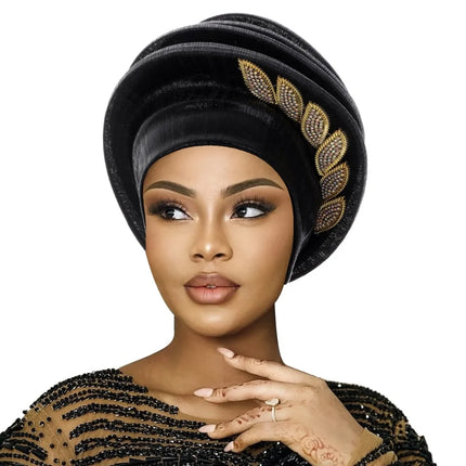 Leaves Diamonds Spiral Beret Turbans Lightweight Luxury Afrcian Lady Head Wraps Breathable Turban Nigeria Headpiece For Women