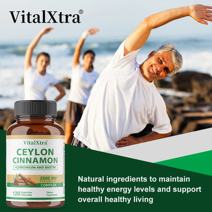 Natural Ceylon Cinnamon Capsules Nutritional Supplement - Joints, Bones & Brain Health, Antioxidants, Boosts Immunity