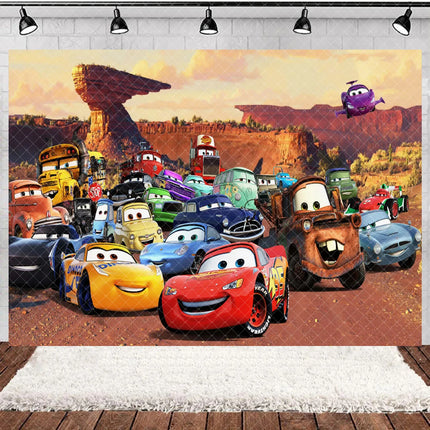 Cartoon Racing Mobilization Backdrop Boy Birthday Party Decoration Balloon Cake Background Photography Supplies Banner Prop