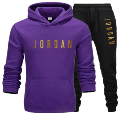 Men's printed sports suit hoodie and sweatpants two-piece set  suitable for casual sports street wear