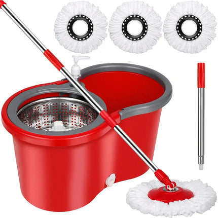Spin Mop And Bucket With Wringer Set, 360° Mop And Bucket System With 3 Microfiber Mop Refills And 61" Extended Handle For Floor Cleaning