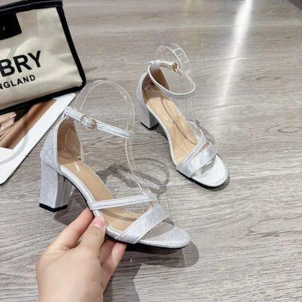 One-line Buckle High-heeled Sandals Summer Casual Versatile Comfortable Women's Shoes New Fashion Square-heeled Women Sandals