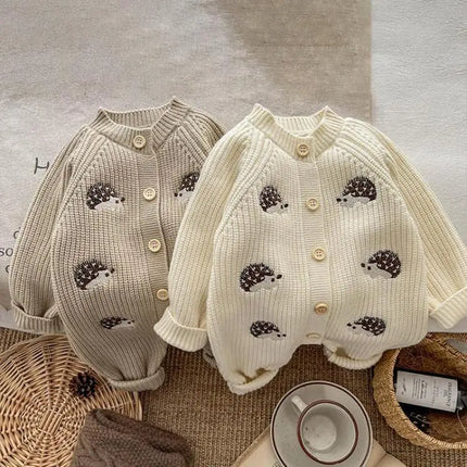 2025 Winter New Baby Long Sleeve Knitted Romper Cartoon Embroidery Infant Boy Girl Thick Warm Jumpsuit Newborn Toddler Clothes