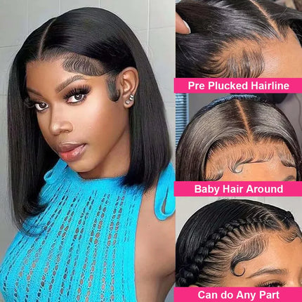 250% Density 13x4 Bone Straight Short Bob Lace Front Human Hair Wigs 13x6 Lace Frontal Wig Brazilian 100% Human Hair 16 Inch 5x5 Glueless Wig For Women