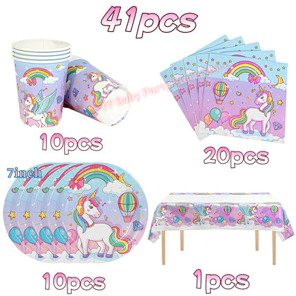 Kids Girls Unicorn Birthday Party Decoration Plate Cup Happy 1st Unicorn 3D Balloon Kid Favors Gift Wedding Baby Shower Supplies