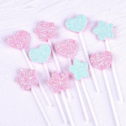 Heart Star Happy Birthday Cake Topper Colorful Star Wedding Kids Party Cake DIY Baking Cupcake Toppers Decoration Baby Shower