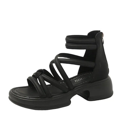 2025 New Summer Sandals for Women Fashion British Style Roman Sandals Cross-tied High Top Women Sandals Comfortable Casual Shoes