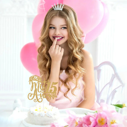 Mis 15 Años Cake Topper Gold Crown Butterfly Mis Años 15 Happy Birthday Cupcake Topper Kids Party Baking Decoration Supplies Diy