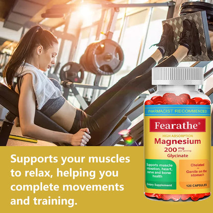 Magnesium Glycinate Capsules 200mg, Mineral Supplement for Relaxation, Sleep, Muscle, Bone, Cardiovascular & Immune Health