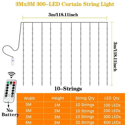 Remote Control Festoon Curtain 100/600LED String Lights Garland USB Fairy Garland Lights Christmas Decoration Bedroom Home Party