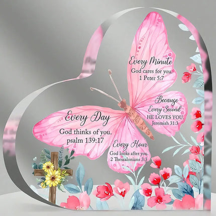 Christian Gifts Religious Gifts Scripture Gifts for Women Bible Verse Inspirational Heart-Shaped Acrylic Desk Decor Perfect