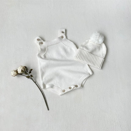Custom Name Baby Sleeveless Knit Bodysuit + Hat 2pcs Set Cute Newborn Boy Girl Cotton Knit Jumpsuit Toddler Sweater Outfits
